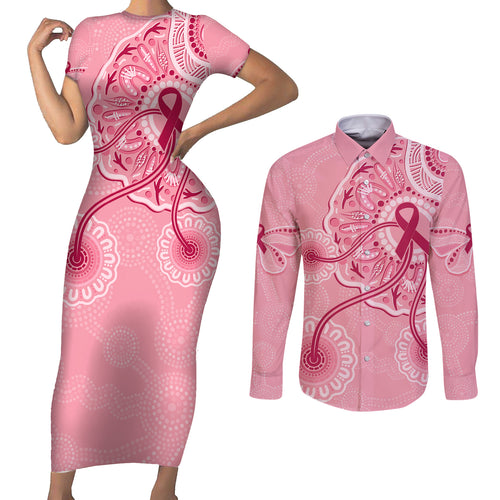 australia-indigenous-couples-matching-short-sleeve-bodycon-dress-and-long-sleeve-button-shirts-breast-cancer-ribbon-aboriginal-art-pink