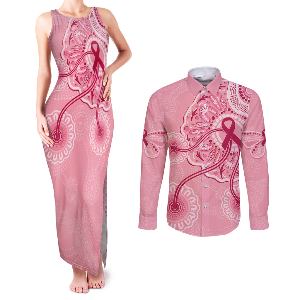 australia-indigenous-couples-matching-tank-maxi-dress-and-long-sleeve-button-shirts-breast-cancer-ribbon-aboriginal-art-pink