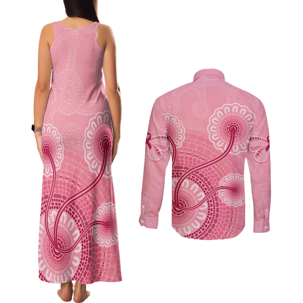 australia-indigenous-couples-matching-tank-maxi-dress-and-long-sleeve-button-shirts-breast-cancer-ribbon-aboriginal-art-pink
