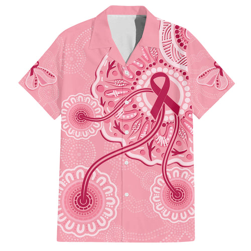 australia-indigenous-family-matching-off-shoulder-short-dress-and-hawaiian-shirt-breast-cancer-ribbon-aboriginal-art-pink