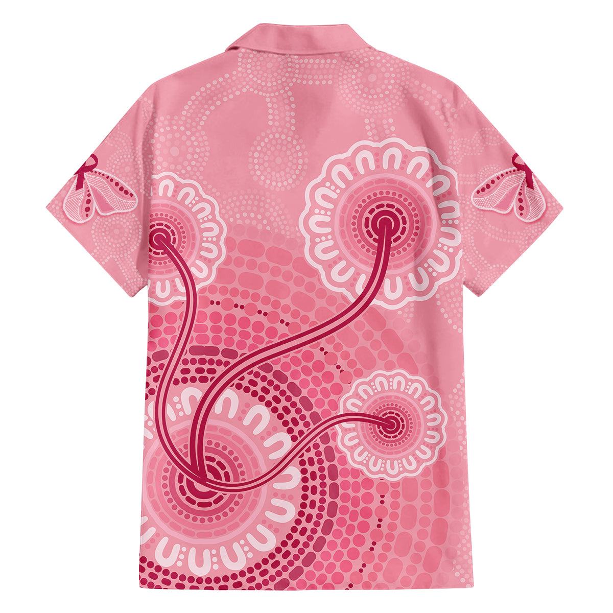 australia-indigenous-family-matching-off-shoulder-short-dress-and-hawaiian-shirt-breast-cancer-ribbon-aboriginal-art-pink