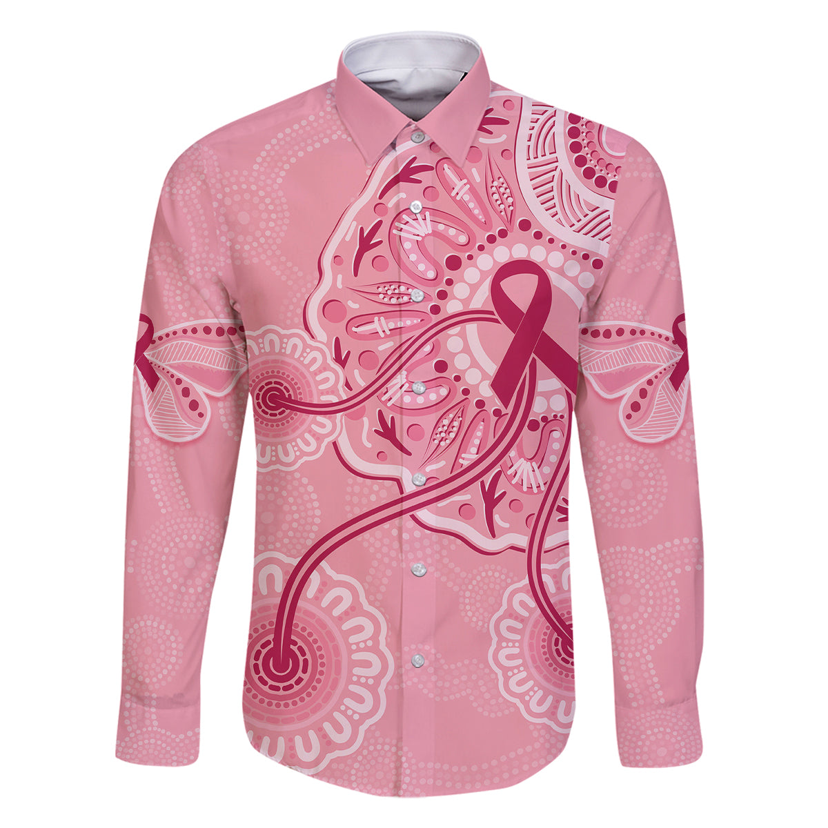 australia-indigenous-family-matching-off-shoulder-short-dress-and-hawaiian-shirt-breast-cancer-ribbon-aboriginal-art-pink