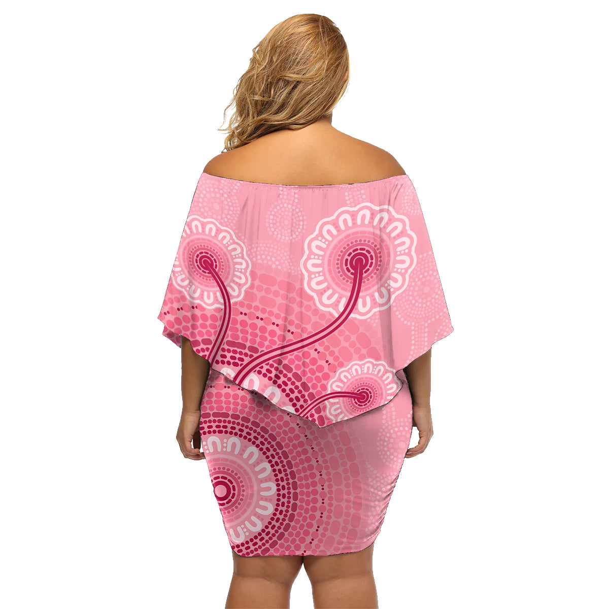 australia-indigenous-family-matching-off-shoulder-short-dress-and-hawaiian-shirt-breast-cancer-ribbon-aboriginal-art-pink