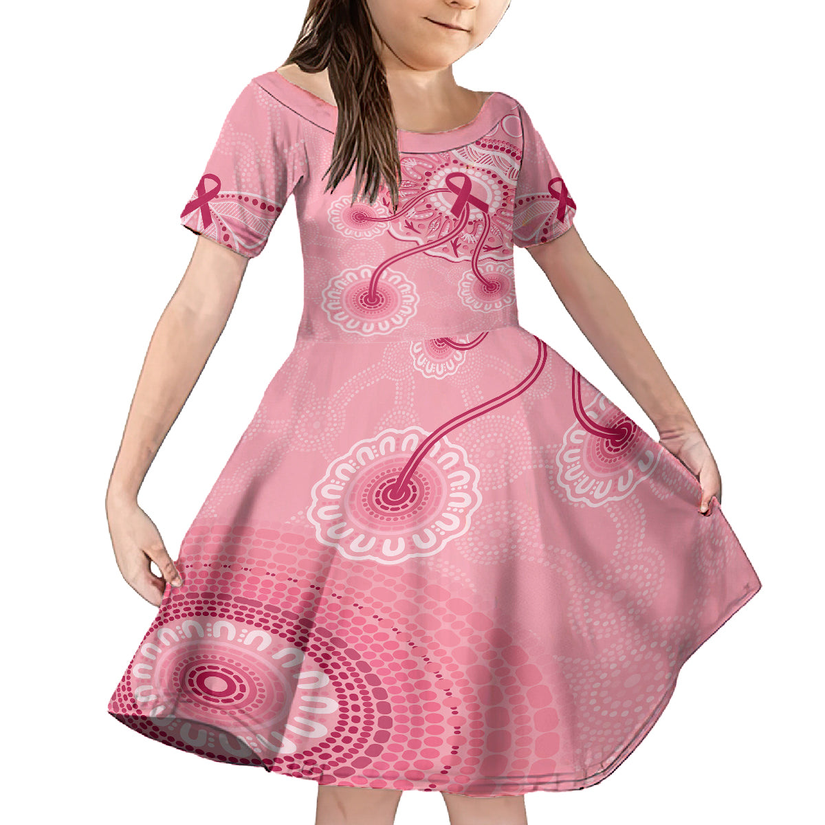 australia-indigenous-kid-short-sleeve-dress-breast-cancer-ribbon-aboriginal-art-pink