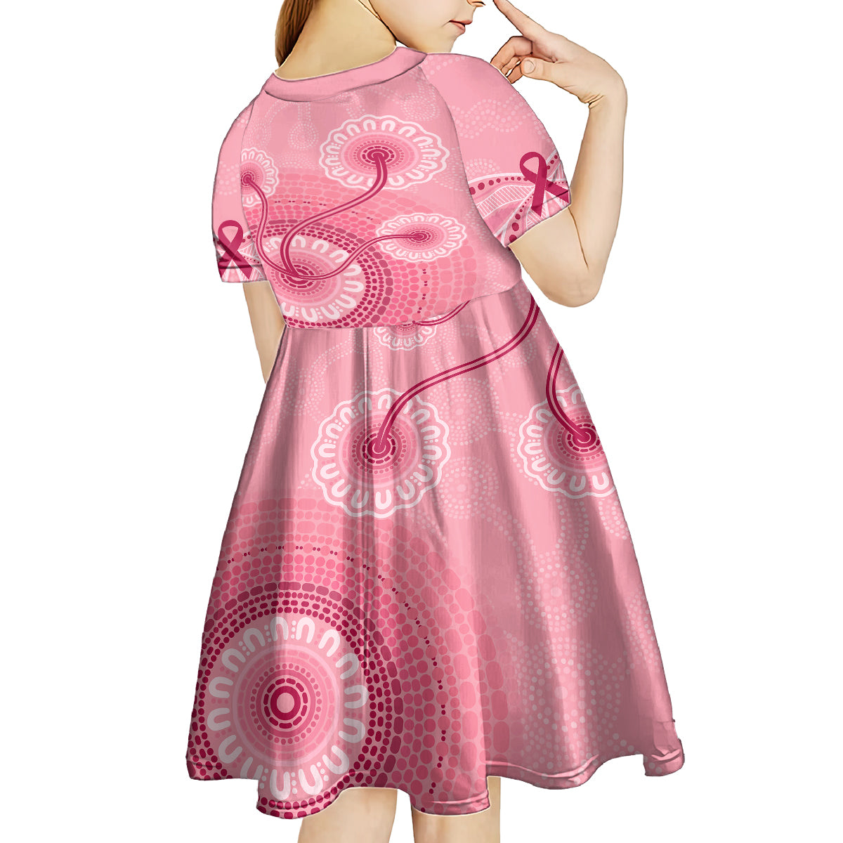 australia-indigenous-kid-short-sleeve-dress-breast-cancer-ribbon-aboriginal-art-pink