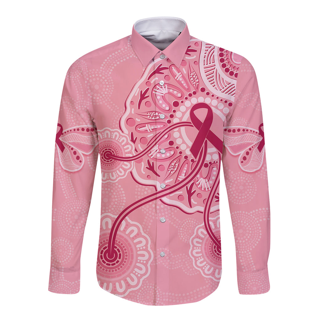australia-indigenous-long-sleeve-button-shirt-breast-cancer-ribbon-aboriginal-art-pink