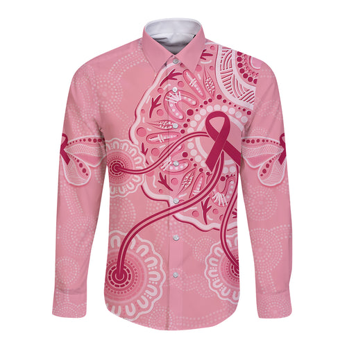 australia-indigenous-long-sleeve-button-shirt-breast-cancer-ribbon-aboriginal-art-pink