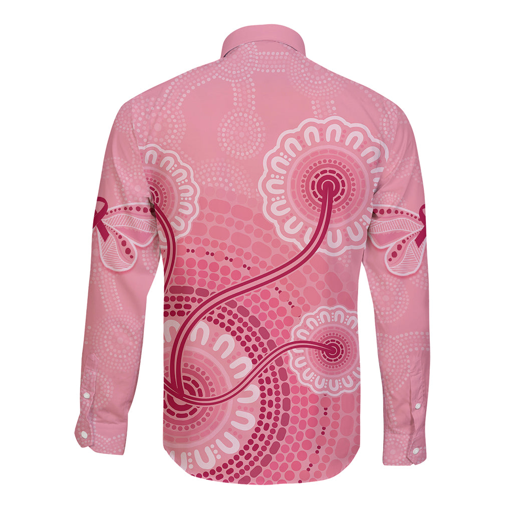 australia-indigenous-long-sleeve-button-shirt-breast-cancer-ribbon-aboriginal-art-pink