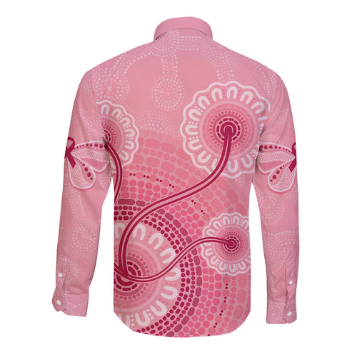 australia-indigenous-long-sleeve-button-shirt-breast-cancer-ribbon-aboriginal-art-pink