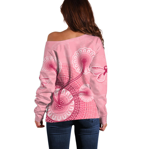 australia-indigenous-off-shoulder-sweater-breast-cancer-ribbon-aboriginal-art-pink