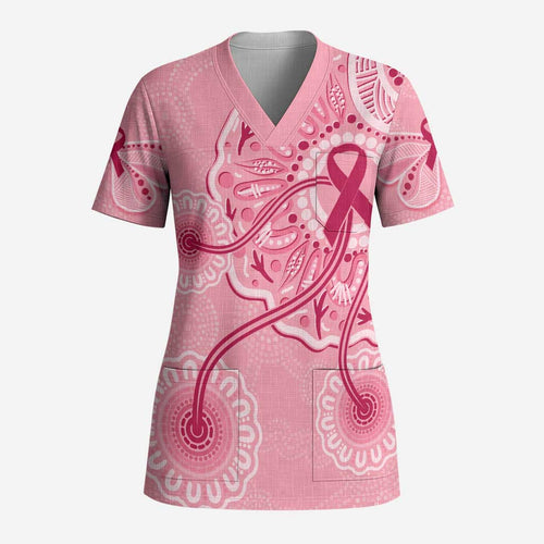 Australia Indigenous Scrub Top Breast Cancer Ribbon Aboriginal Art - Pink - Aussie Hoodie