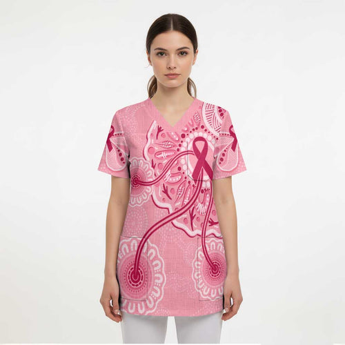 Australia Indigenous Scrub Top Breast Cancer Ribbon Aboriginal Art - Pink - Aussie Hoodie