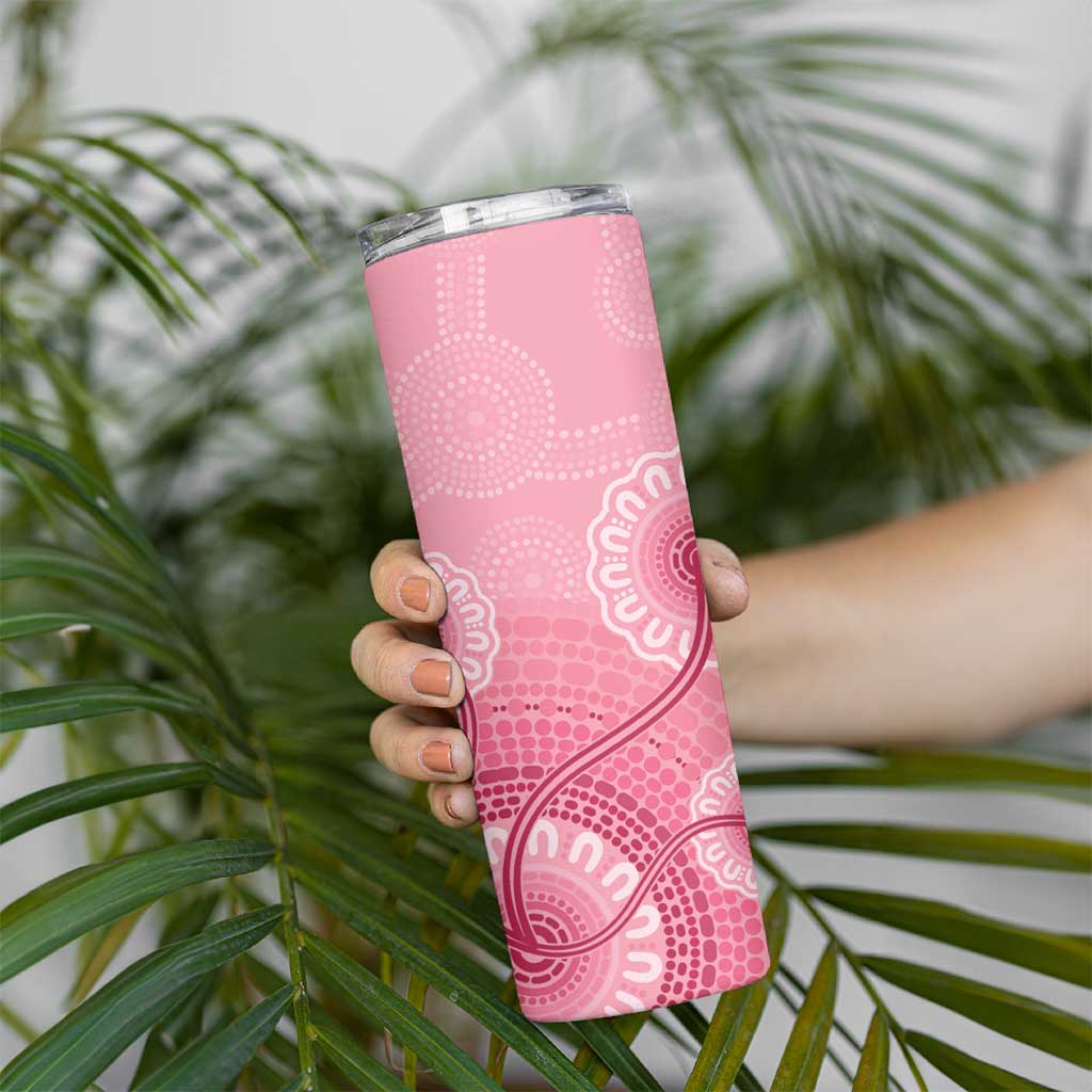Australia Indigenous Skinny Tumbler Breast Cancer Ribbon Aboriginal Art - Pink