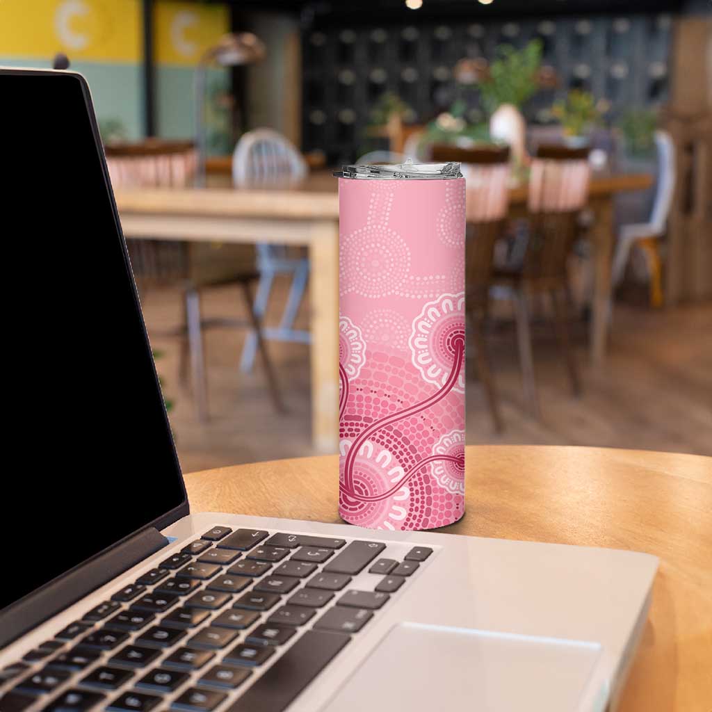 Australia Indigenous Skinny Tumbler Breast Cancer Ribbon Aboriginal Art - Pink