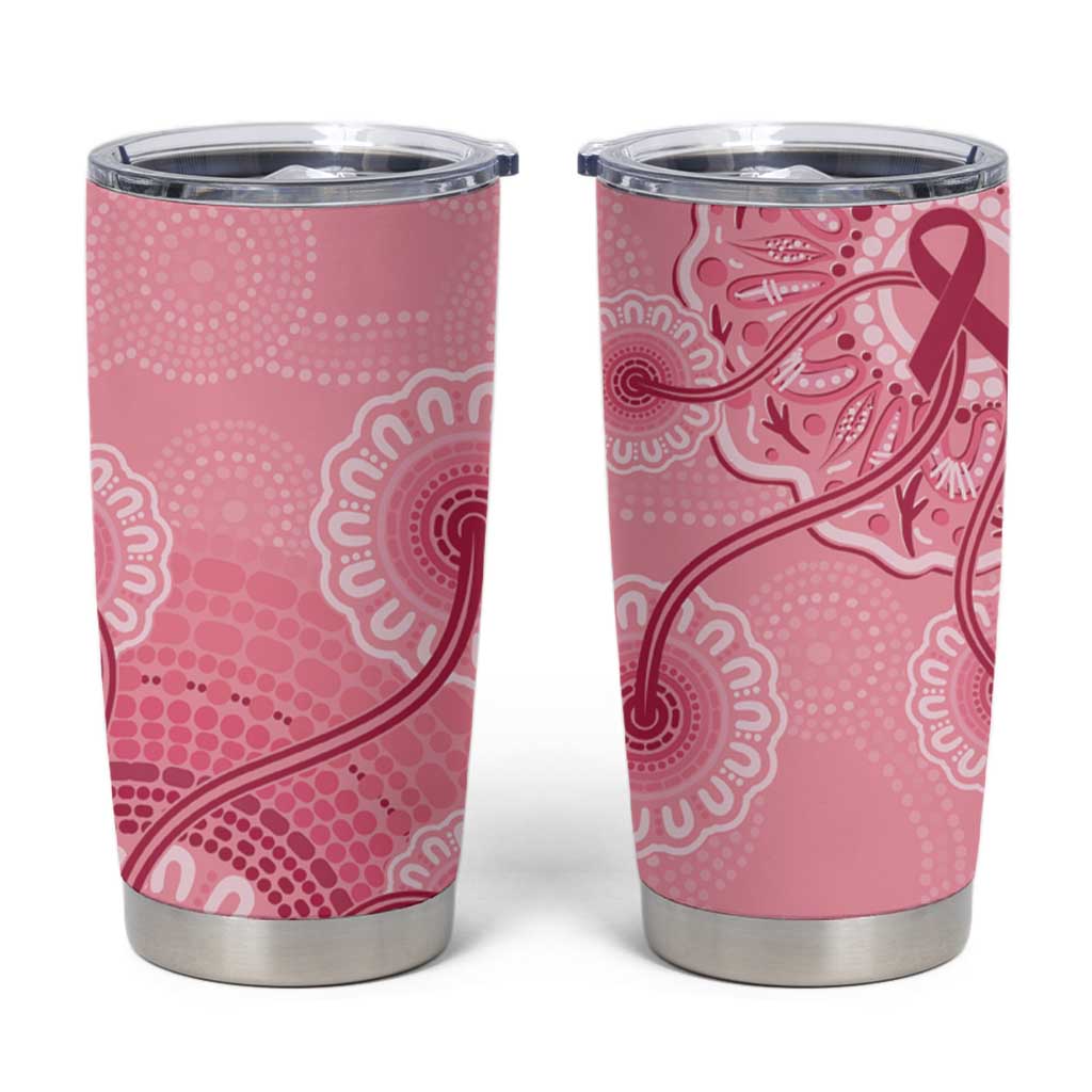 Australia Indigenous Tumbler Cup Breast Cancer Ribbon Aboriginal Art - Pink