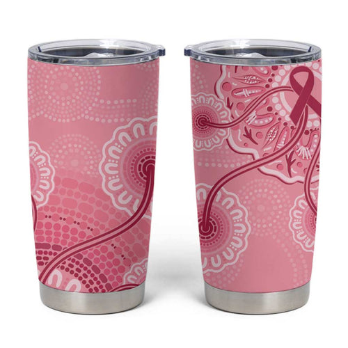 Australia Indigenous Tumbler Cup Breast Cancer Ribbon Aboriginal Art - Pink