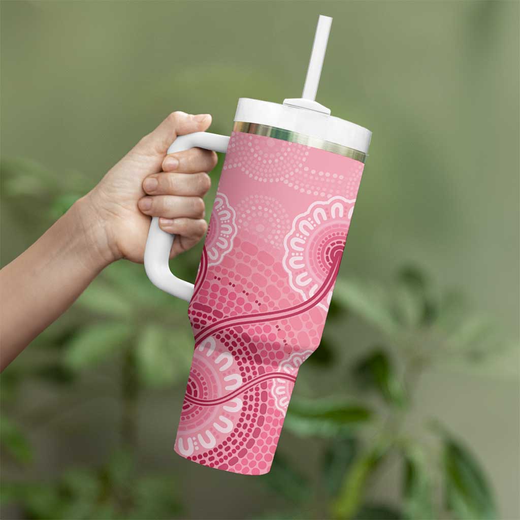 Australia Indigenous Tumbler With Handle Breast Cancer Ribbon Aboriginal Art - Pink