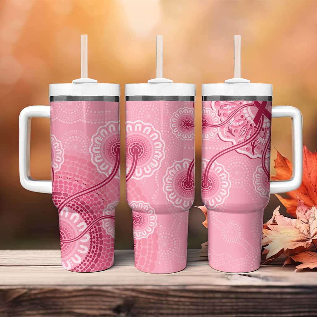 Australia Indigenous Tumbler With Handle Breast Cancer Ribbon Aboriginal Art - Pink