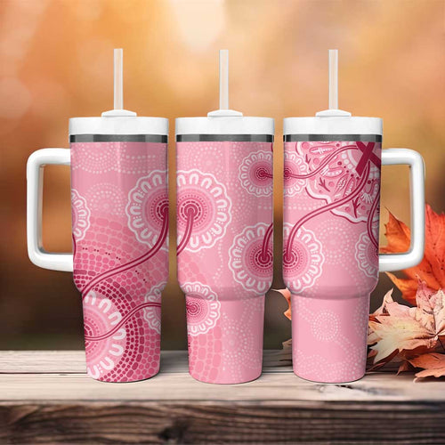 Australia Indigenous Tumbler With Handle Breast Cancer Ribbon Aboriginal Art - Pink
