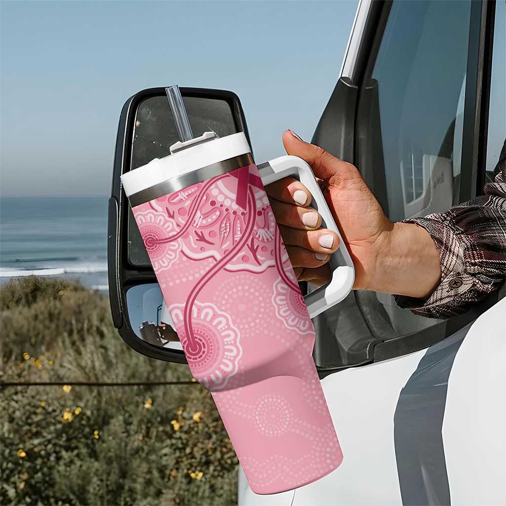 Australia Indigenous Tumbler With Handle Breast Cancer Ribbon Aboriginal Art - Pink