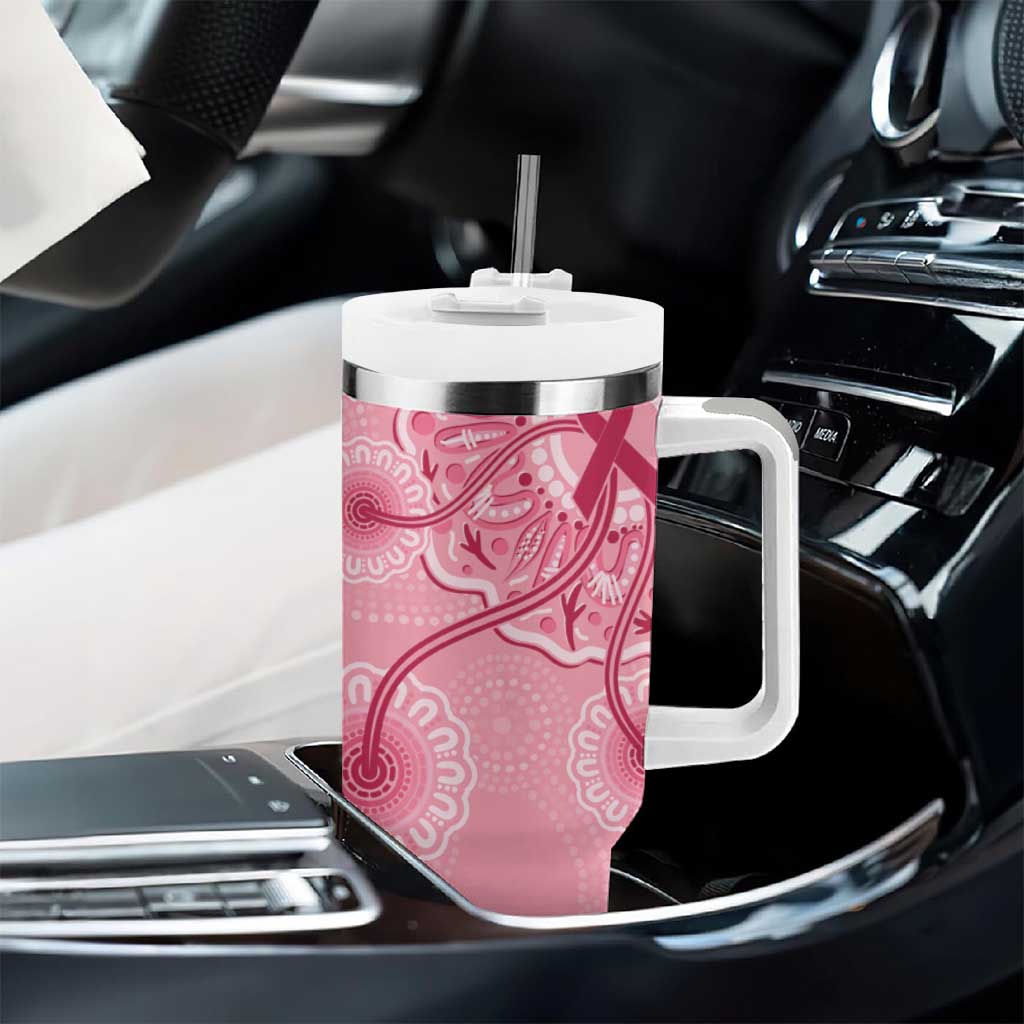Australia Indigenous Tumbler With Handle Breast Cancer Ribbon Aboriginal Art - Pink