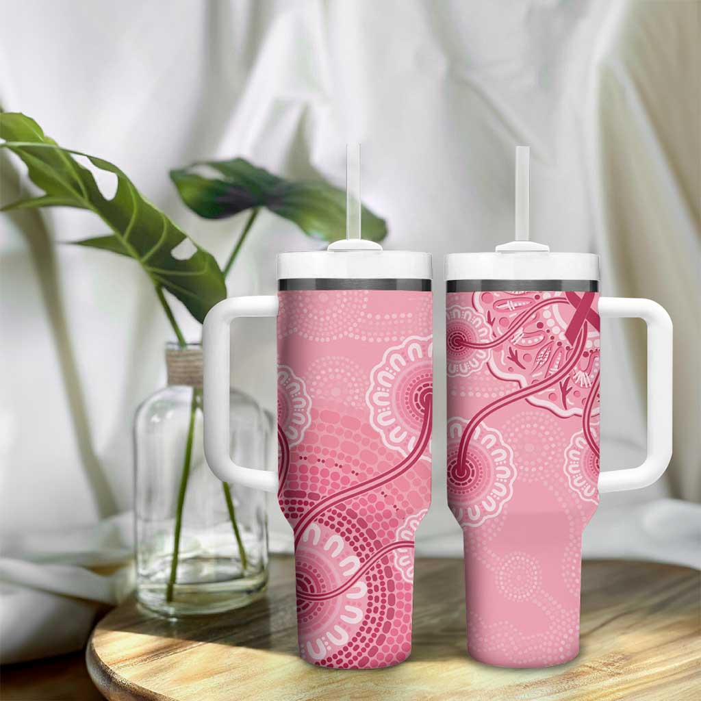 Australia Indigenous Tumbler With Handle Breast Cancer Ribbon Aboriginal Art - Pink