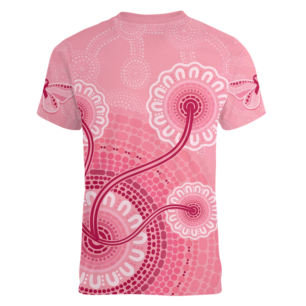 australia-indigenous-women-v-neck-t-shirt-breast-cancer-ribbon-aboriginal-art-pink
