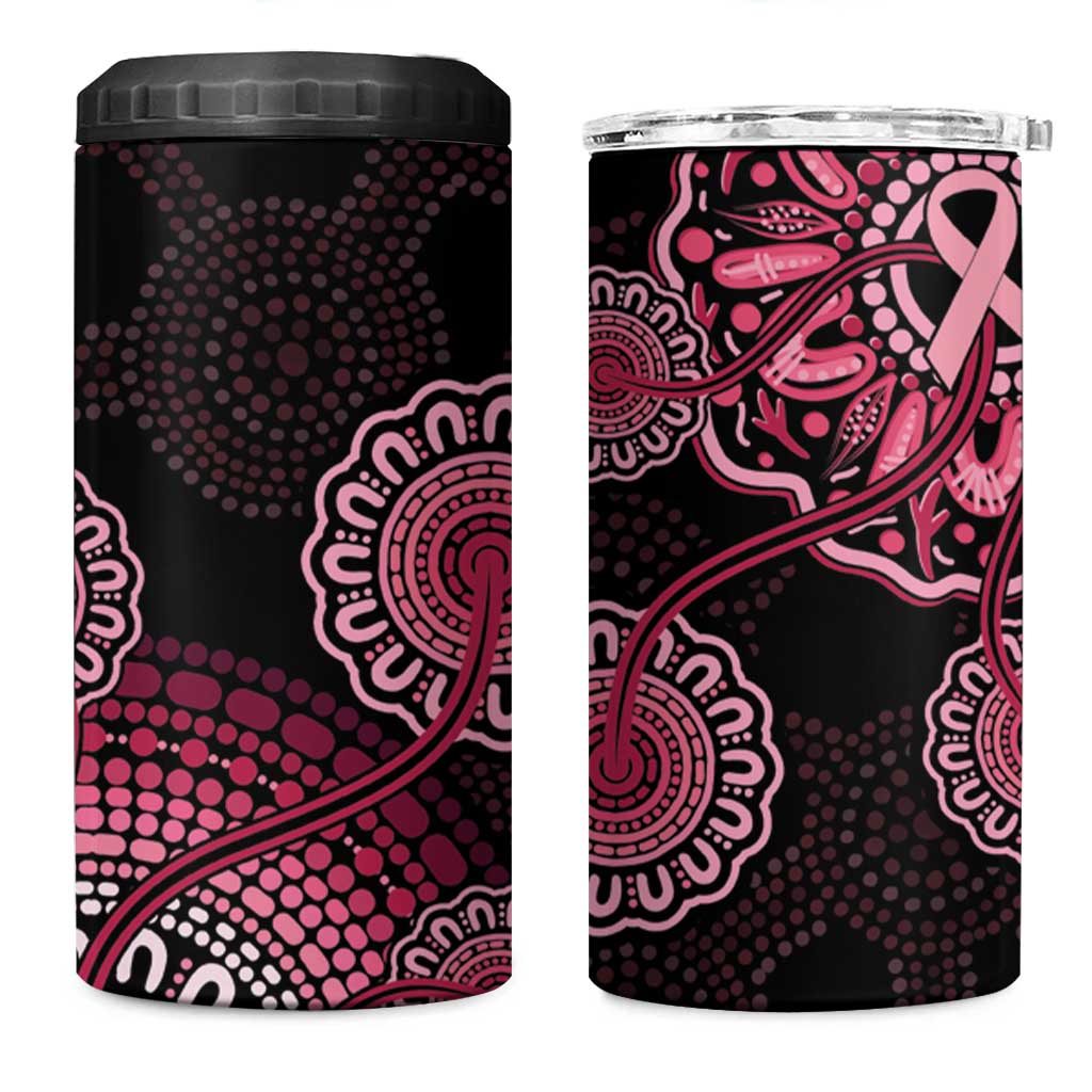 Australia Indigenous Can Cooler Tumbler Breast Cancer Ribbon Aboriginal Art - Black