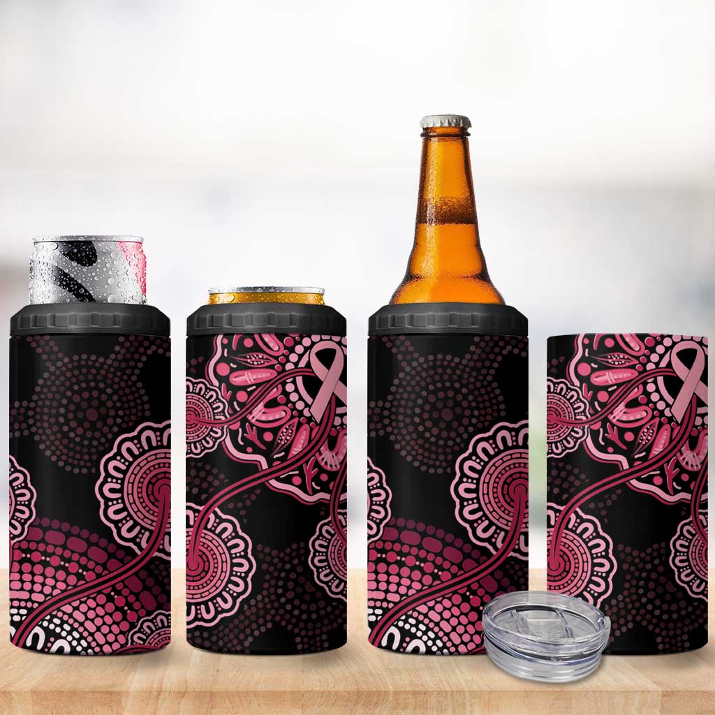 Australia Indigenous Can Cooler Tumbler Breast Cancer Ribbon Aboriginal Art - Black