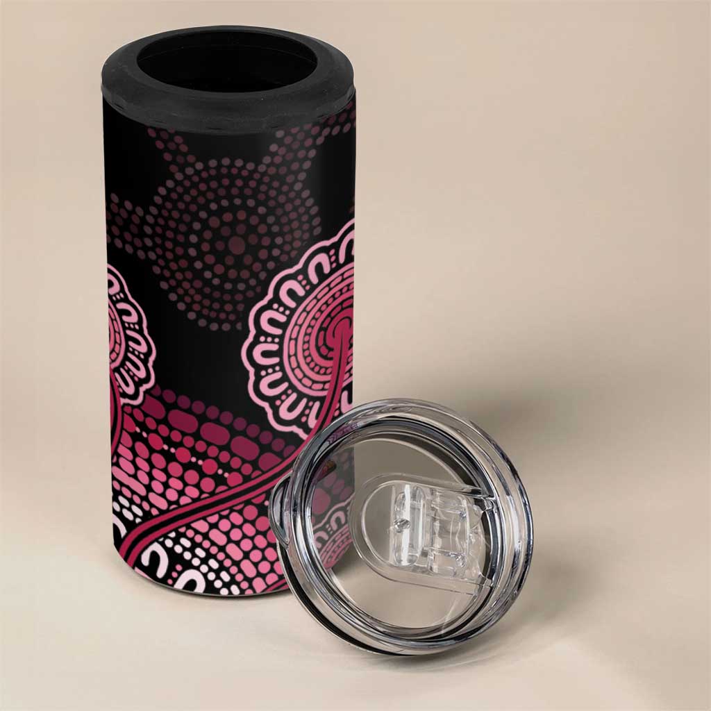 Australia Indigenous Can Cooler Tumbler Breast Cancer Ribbon Aboriginal Art - Black