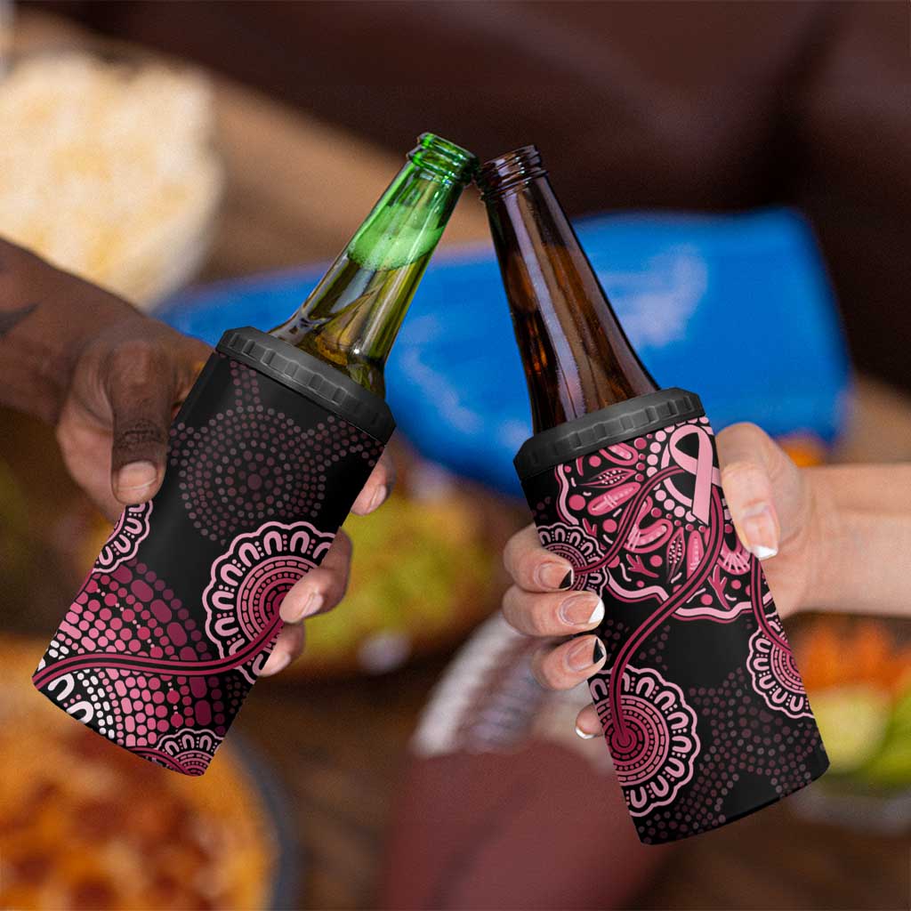 Australia Indigenous Can Cooler Tumbler Breast Cancer Ribbon Aboriginal Art - Black