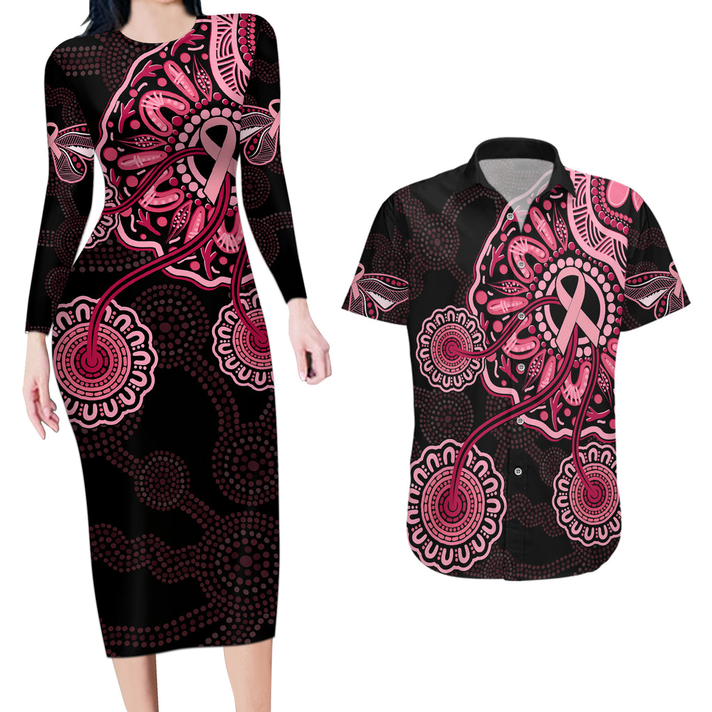 australia-indigenous-couples-matching-long-sleeve-bodycon-dress-and-hawaiian-shirt-breast-cancer-ribbon-aboriginal-art-black