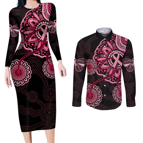 australia-indigenous-couples-matching-long-sleeve-bodycon-dress-and-long-sleeve-button-shirts-breast-cancer-ribbon-aboriginal-art-black