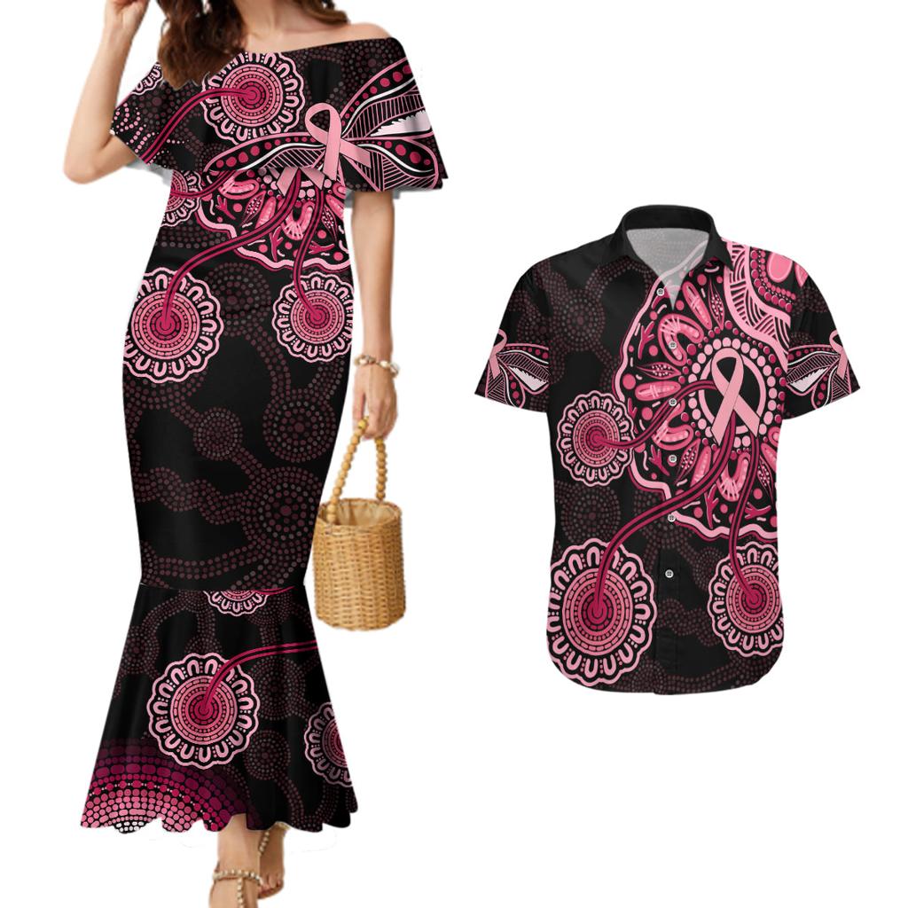 australia-indigenous-couples-matching-mermaid-dress-and-hawaiian-shirt-breast-cancer-ribbon-aboriginal-art-black