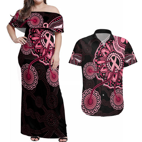 australia-indigenous-couples-matching-off-shoulder-maxi-dress-and-hawaiian-shirt-breast-cancer-ribbon-aboriginal-art-black