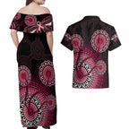 australia-indigenous-couples-matching-off-shoulder-maxi-dress-and-hawaiian-shirt-breast-cancer-ribbon-aboriginal-art-black