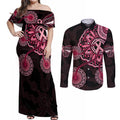 australia-indigenous-couples-matching-off-shoulder-maxi-dress-and-long-sleeve-button-shirts-breast-cancer-ribbon-aboriginal-art-black