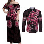 australia-indigenous-couples-matching-off-shoulder-maxi-dress-and-long-sleeve-button-shirts-breast-cancer-ribbon-aboriginal-art-black