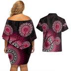 australia-indigenous-couples-matching-off-shoulder-short-dress-and-hawaiian-shirt-breast-cancer-ribbon-aboriginal-art-black