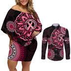 australia-indigenous-couples-matching-off-shoulder-short-dress-and-long-sleeve-button-shirts-breast-cancer-ribbon-aboriginal-art-black