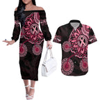 australia-indigenous-couples-matching-off-the-shoulder-long-sleeve-dress-and-hawaiian-shirt-breast-cancer-ribbon-aboriginal-art-black