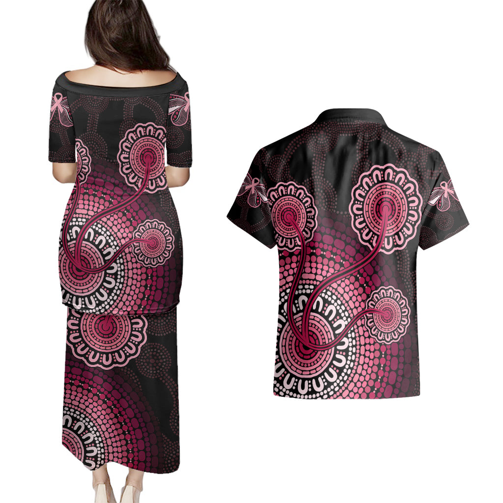 australia-indigenous-couples-matching-puletasi-dress-and-hawaiian-shirt-breast-cancer-ribbon-aboriginal-art-black