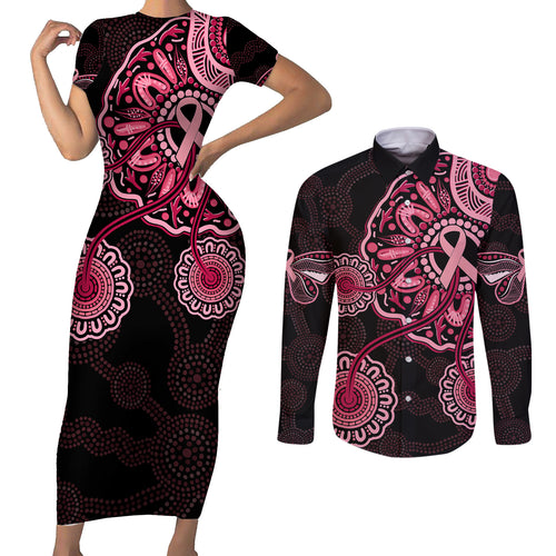australia-indigenous-couples-matching-short-sleeve-bodycon-dress-and-long-sleeve-button-shirts-breast-cancer-ribbon-aboriginal-art-black