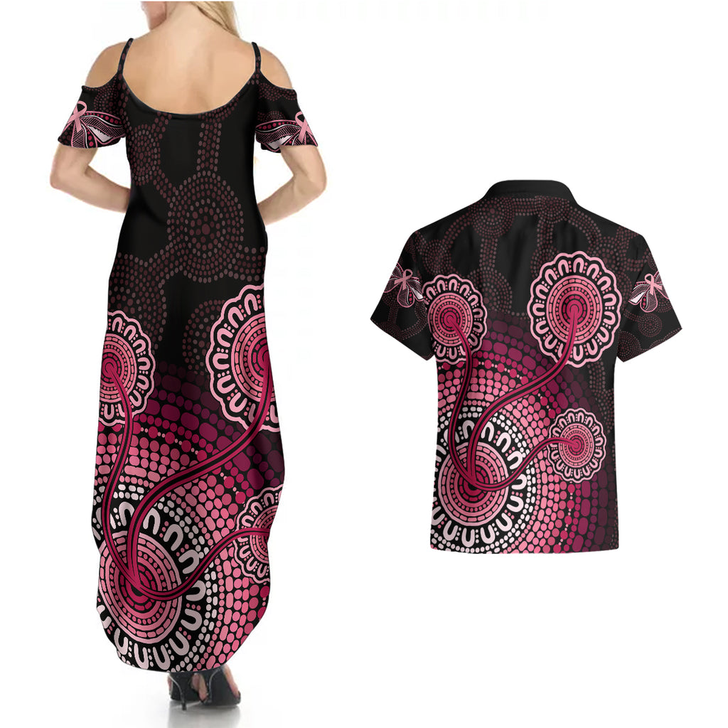 australia-indigenous-couples-matching-summer-maxi-dress-and-hawaiian-shirt-breast-cancer-ribbon-aboriginal-art-black