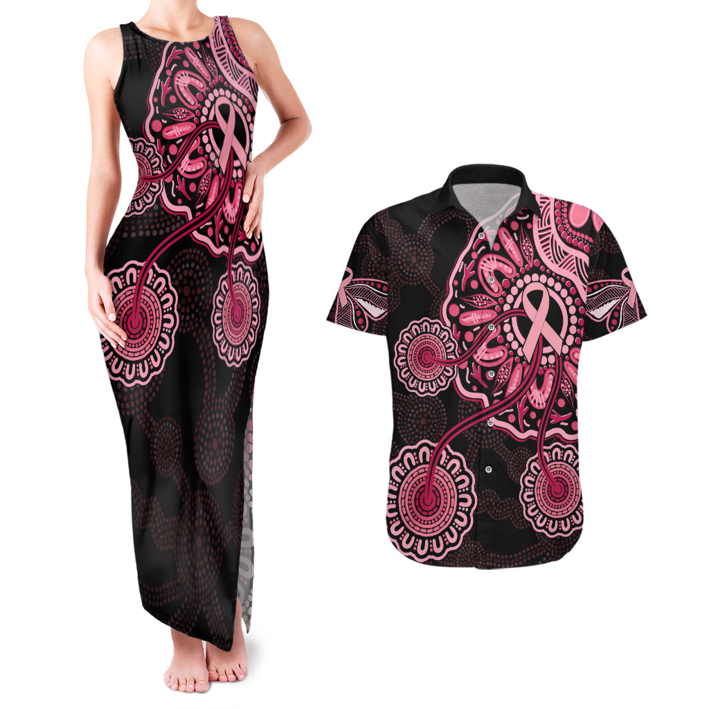 australia-indigenous-couples-matching-tank-maxi-dress-and-hawaiian-shirt-breast-cancer-ribbon-aboriginal-art-black