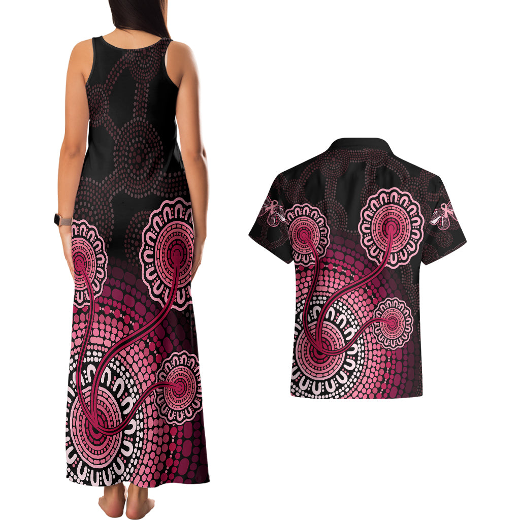 australia-indigenous-couples-matching-tank-maxi-dress-and-hawaiian-shirt-breast-cancer-ribbon-aboriginal-art-black