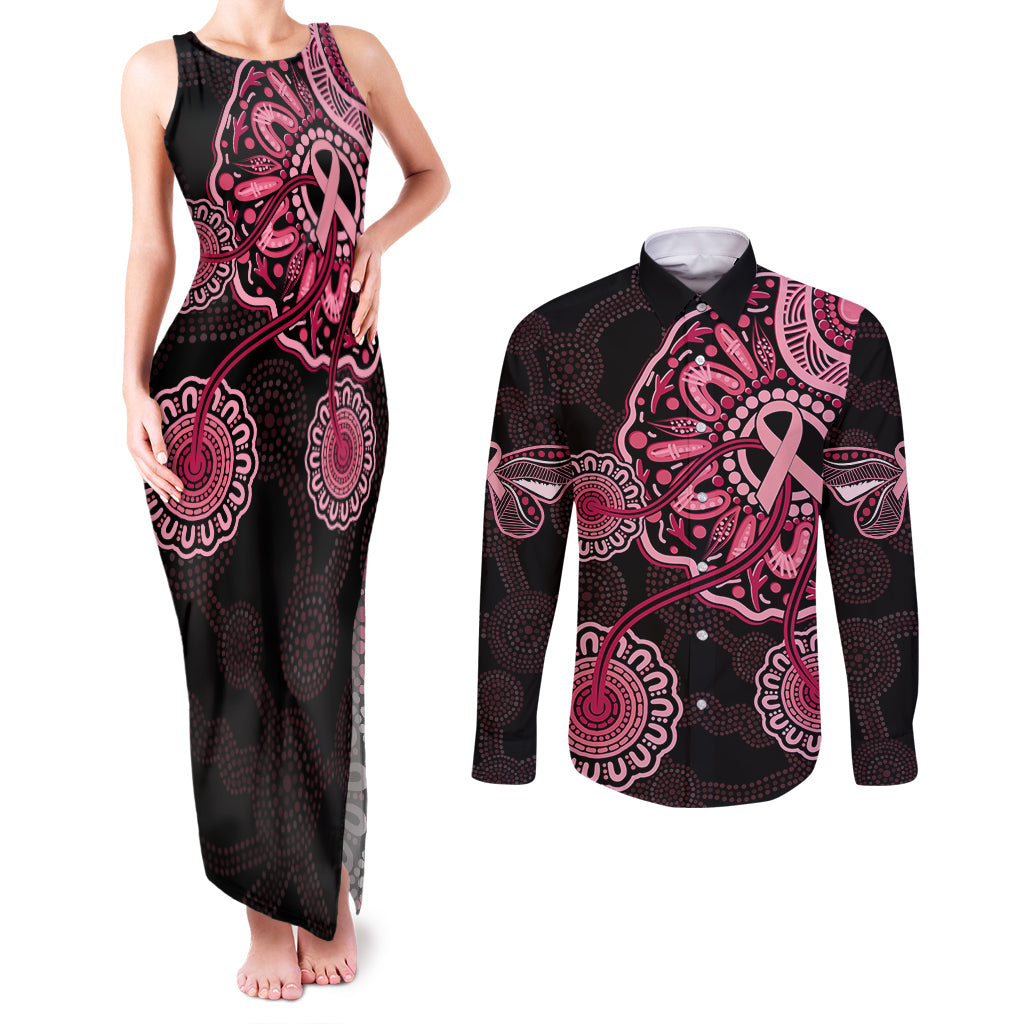 australia-indigenous-couples-matching-tank-maxi-dress-and-long-sleeve-button-shirts-breast-cancer-ribbon-aboriginal-art-black