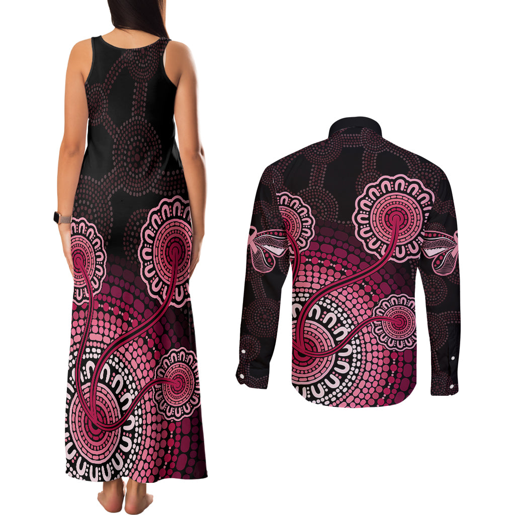 australia-indigenous-couples-matching-tank-maxi-dress-and-long-sleeve-button-shirts-breast-cancer-ribbon-aboriginal-art-black