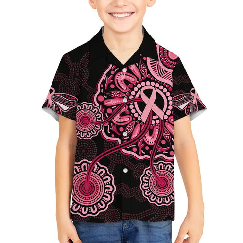 australia-indigenous-family-matching-off-shoulder-short-dress-and-hawaiian-shirt-breast-cancer-ribbon-aboriginal-art-black