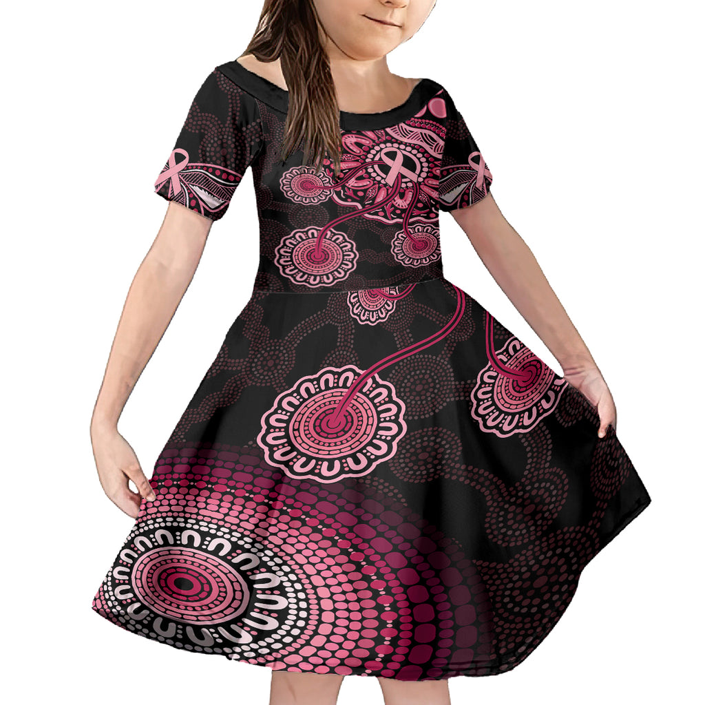 australia-indigenous-kid-short-sleeve-dress-breast-cancer-ribbon-aboriginal-art-black